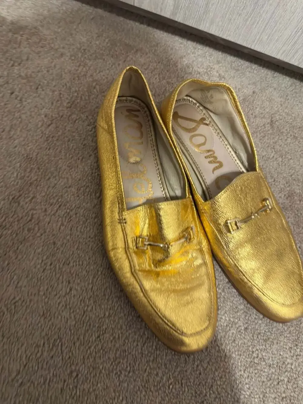 Sam Edelman Loraine Metallic Gold Leather Horsebit Loafers